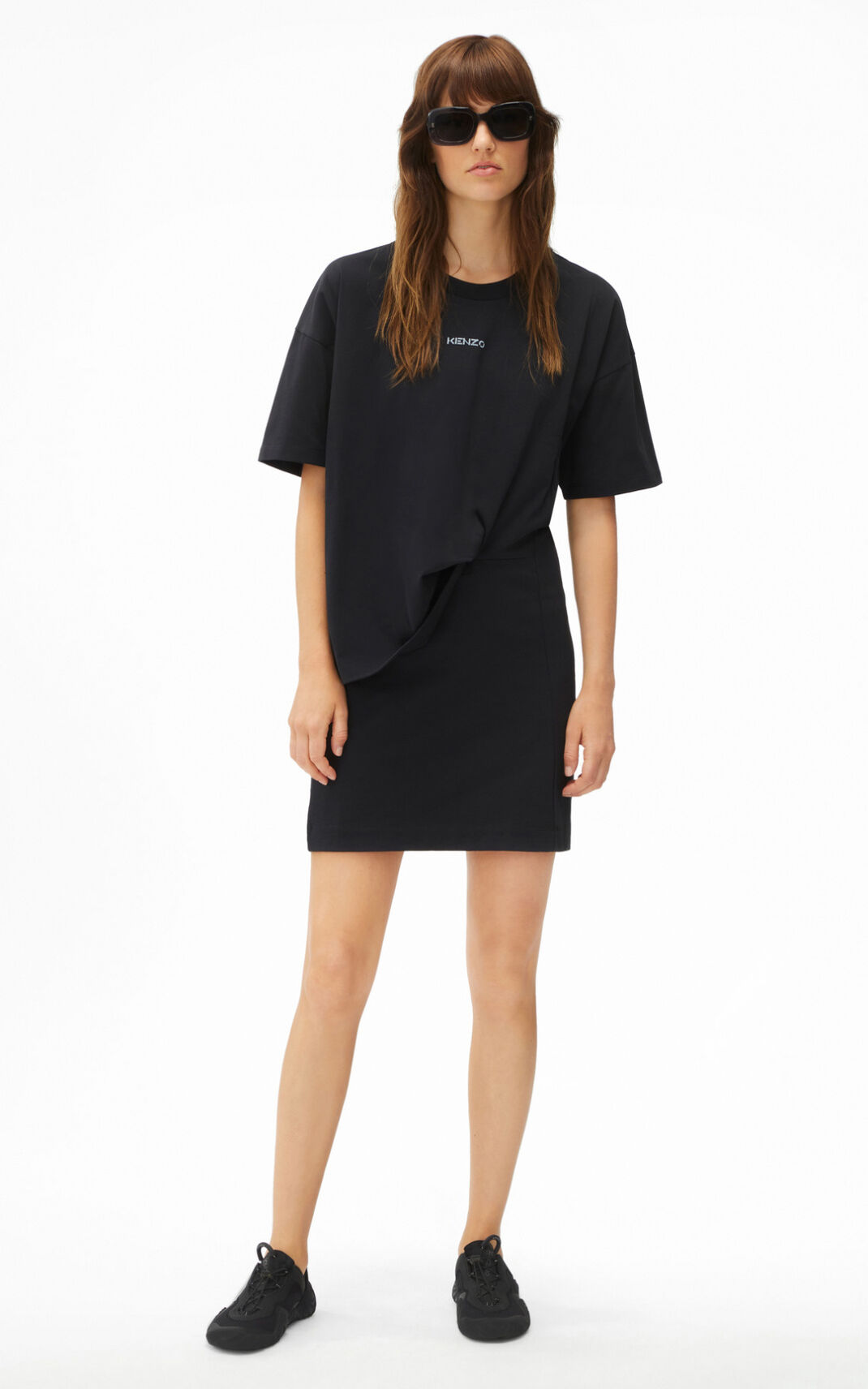 Robe Kenzo Logo asymmetric T shirt Femme Noir | JMBH-41703